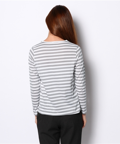SQUOVAL（スクオーバル）の「スーピマボーダーロングTシャツ（Tシャツ/カットソー・レディース・ライトグレー/グリーン系その他/グレー系その他/ブラック/ネイビー/オレンジ系その他/ホワイト系その他・FREE）」の10枚目の写真