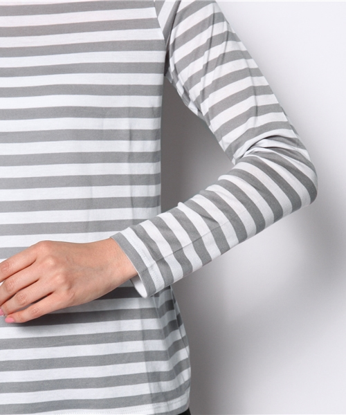 SQUOVAL（スクオーバル）の「スーピマボーダーロングTシャツ（Tシャツ/カットソー・レディース・ライトグレー/グリーン系その他/グレー系その他/ブラック/ネイビー/オレンジ系その他/ホワイト系その他・FREE）」の12枚目の写真