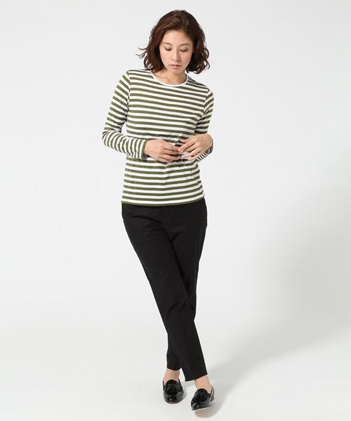 SQUOVAL（スクオーバル）の「スーピマボーダーロングTシャツ（Tシャツ/カットソー・レディース・ライトグレー/グリーン系その他/グレー系その他/ブラック/ネイビー/オレンジ系その他/ホワイト系その他・FREE）」の15枚目の写真