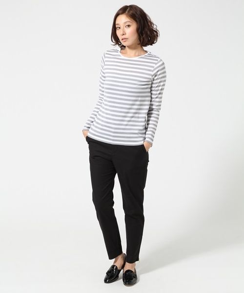 SQUOVAL（スクオーバル）の「スーピマボーダーロングTシャツ（Tシャツ/カットソー・レディース・ライトグレー/グリーン系その他/グレー系その他/ブラック/ネイビー/オレンジ系その他/ホワイト系その他・FREE）」の14枚目の写真