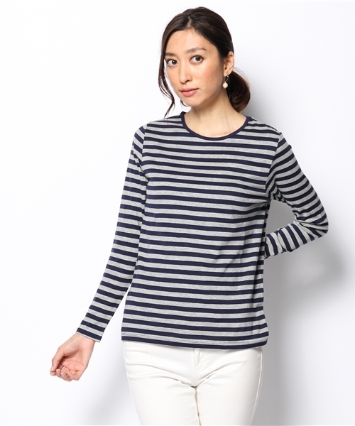 SQUOVAL（スクオーバル）の「スーピマボーダーロングTシャツ（Tシャツ/カットソー・レディース・ライトグレー/グリーン系その他/グレー系その他/ブラック/ネイビー/オレンジ系その他/ホワイト系その他・FREE）」の19枚目の写真