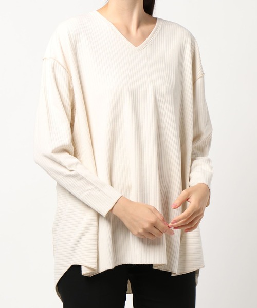 RNA-N(アールエヌエーエヌ)の「M1471 メローステッチVネックリブプルオーバー(Tシャツ/カットソー・レディース・ホワイト/スミクロ/ブラウン・MEDIUM)」の12枚目の写真