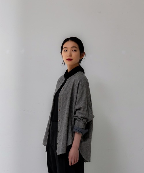 ノーカラーオーバーシャツ シャツ ブラウス Conges Tristesse コンジェ セール Conges Adieu Payes Conges Tristesse アデュートリステス のファッション Payes ペイエ Payes 売れ筋 シャツ ブラウス