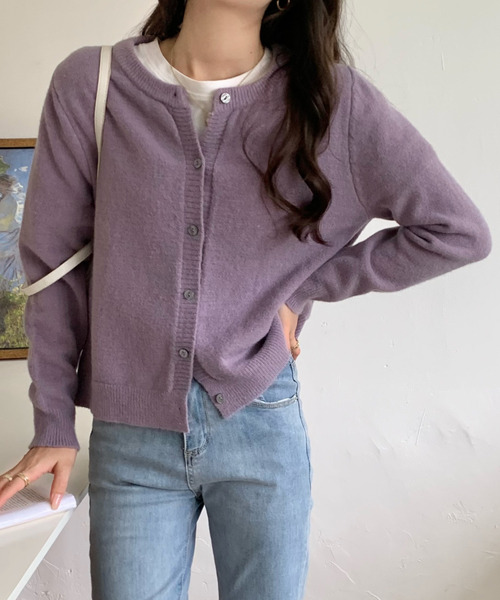 emi+（エミプラス）の「クルーネックニットカーディガン（ニット/セーター・レディース・イエロー/モカ/ブラック/パープル/グレー・M/L）」の12枚目の写真