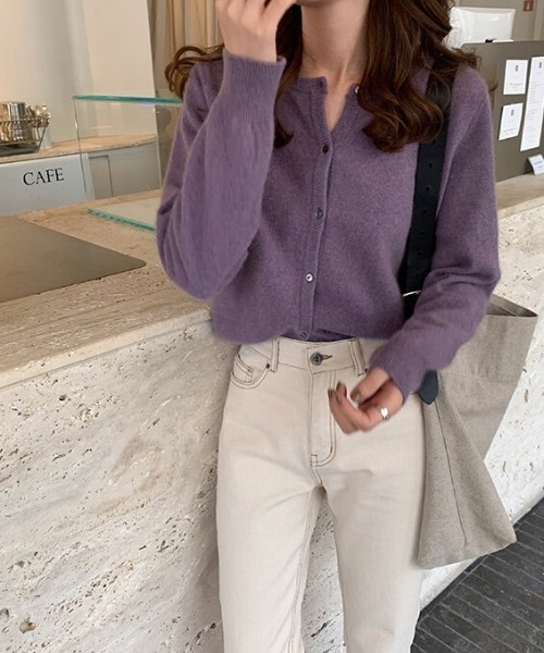 emi+（エミプラス）の「クルーネックニットカーディガン（ニット/セーター・レディース・イエロー/モカ/ブラック/パープル/グレー・M/L）」の9枚目の写真