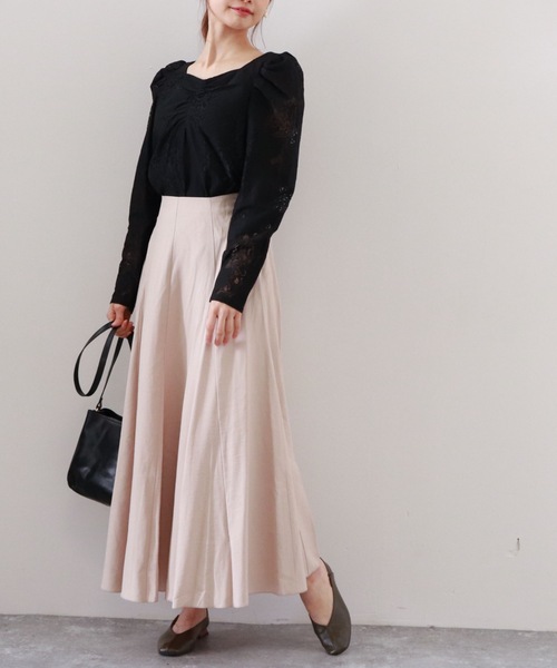 archives（アルシーヴ）の「フロントギャザーレースブラウス（Tシャツ/カットソー・レディース・ベージュ/ブラック/オフホワイト・MEDIUM）」の4枚目の写真