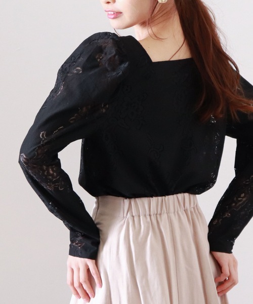 archives（アルシーヴ）の「フロントギャザーレースブラウス（Tシャツ/カットソー・レディース・ベージュ/ブラック/オフホワイト・MEDIUM）」の16枚目の写真