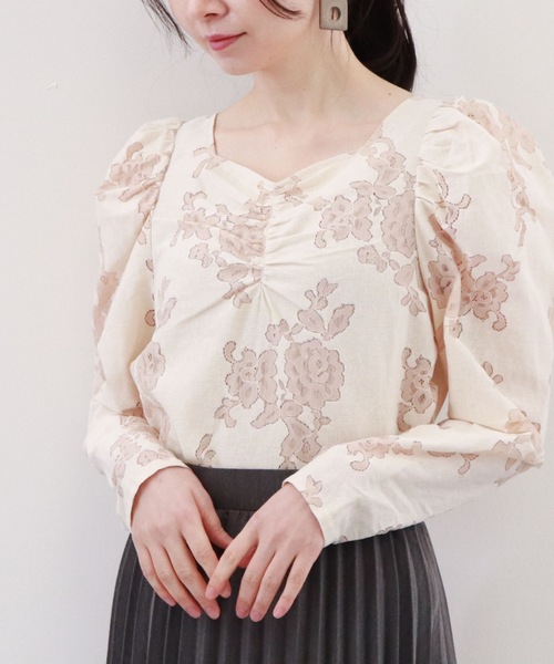 archives（アルシーヴ）の「フロントギャザーレースブラウス（Tシャツ/カットソー・レディース・ベージュ/ブラック/オフホワイト・MEDIUM）」の11枚目の写真