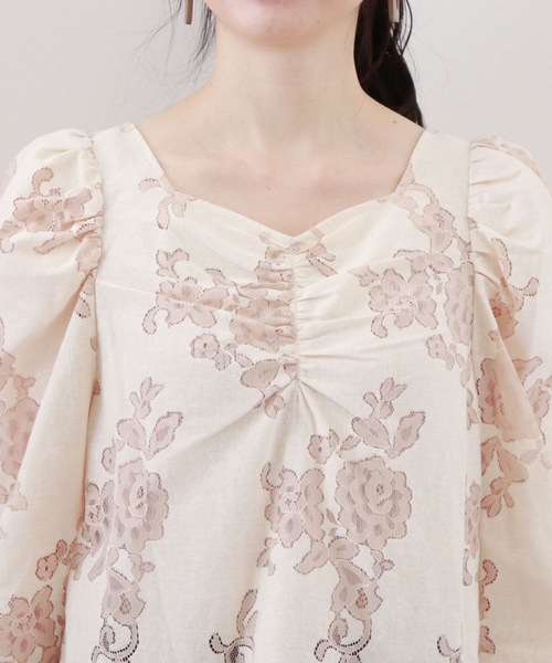 archives（アルシーヴ）の「フロントギャザーレースブラウス（Tシャツ/カットソー・レディース・ベージュ/ブラック/オフホワイト・MEDIUM）」の5枚目の写真