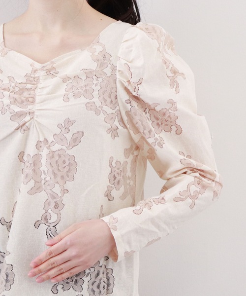 archives（アルシーヴ）の「フロントギャザーレースブラウス（Tシャツ/カットソー・レディース・ベージュ/ブラック/オフホワイト・MEDIUM）」の10枚目の写真