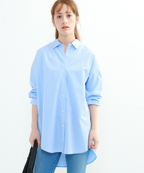 INDIVI(インディヴィ)の「「L」プレミアブロードシャツ(シャツ/ブラウス・レディース・ネイビー/サックスブルー/ホワイト系・12/15 /13)」の1枚目の写真