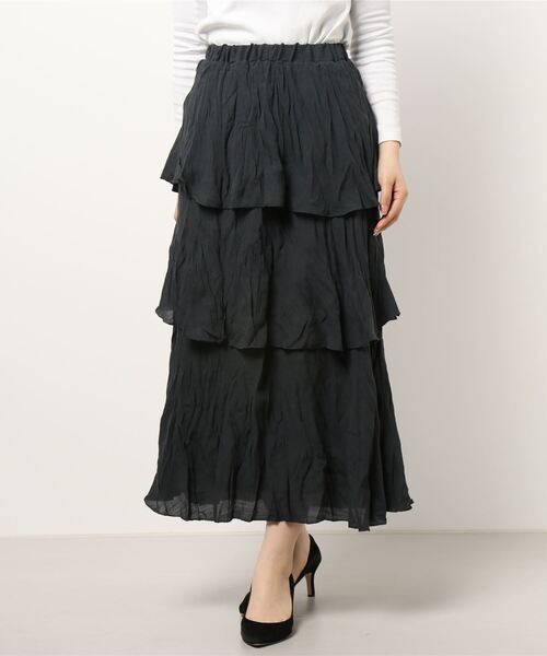 INTERPLANET（インタープラネット）の「ＲＴスラブクリンクル加工ティアードスカート（スカート・レディース・チャコールグレー/カーキ/ベージュ・FREE）」の21枚目の写真