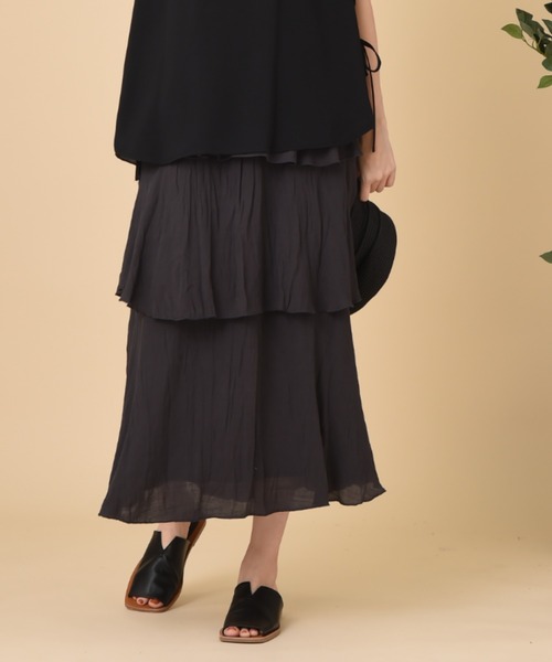 INTERPLANET（インタープラネット）の「ＲＴスラブクリンクル加工ティアードスカート（スカート・レディース・チャコールグレー/カーキ/ベージュ・FREE）」の12枚目の写真