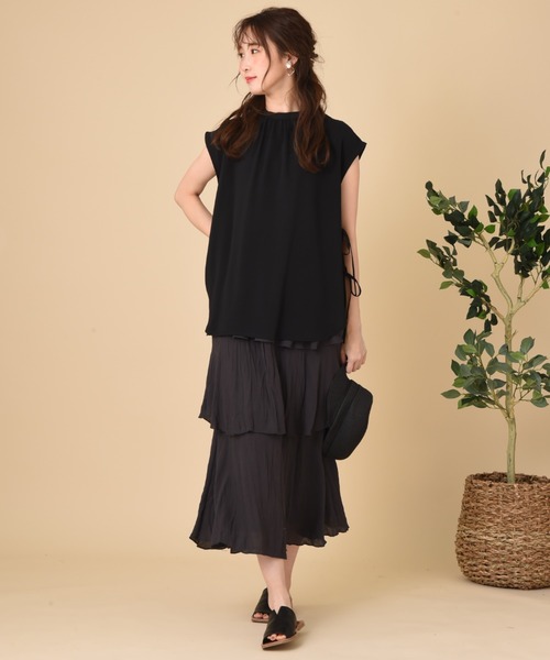 INTERPLANET（インタープラネット）の「ＲＴスラブクリンクル加工ティアードスカート（スカート・レディース・チャコールグレー/カーキ/ベージュ・FREE）」の14枚目の写真