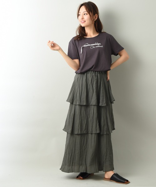 INTERPLANET（インタープラネット）の「ＲＴスラブクリンクル加工ティアードスカート（スカート・レディース・チャコールグレー/カーキ/ベージュ・FREE）」の7枚目の写真