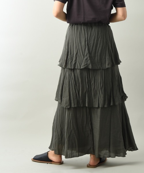 INTERPLANET（インタープラネット）の「ＲＴスラブクリンクル加工ティアードスカート（スカート・レディース・チャコールグレー/カーキ/ベージュ・FREE）」の8枚目の写真