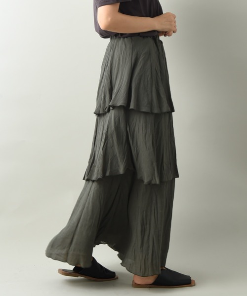 INTERPLANET（インタープラネット）の「ＲＴスラブクリンクル加工ティアードスカート（スカート・レディース・チャコールグレー/カーキ/ベージュ・FREE）」の10枚目の写真