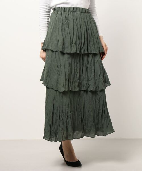 INTERPLANET（インタープラネット）の「ＲＴスラブクリンクル加工ティアードスカート（スカート・レディース・チャコールグレー/カーキ/ベージュ・FREE）」の22枚目の写真
