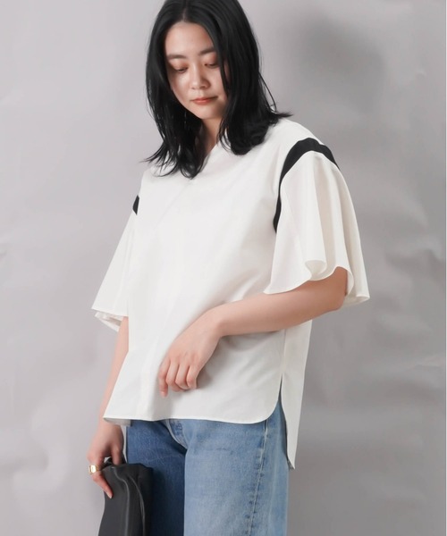 LUCA/LADY LUCK LUCA（ルカ/レディラックルカ）の「LC/LLL　タイプライターコンビVネックプルオーバー（シャツ/ブラウス・レディース・サックスブルー/アイボリー/ブラック・FREE）」の2枚目の写真