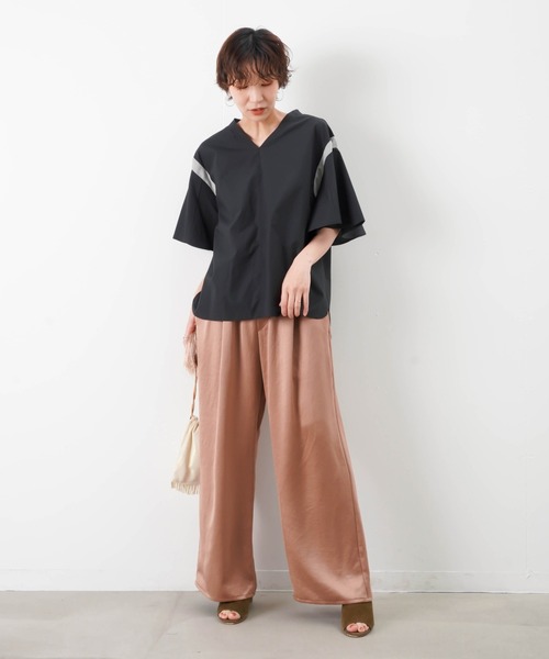 LUCA/LADY LUCK LUCA（ルカ/レディラックルカ）の「LC/LLL　タイプライターコンビVネックプルオーバー（シャツ/ブラウス・レディース・サックスブルー/アイボリー/ブラック・FREE）」の9枚目の写真