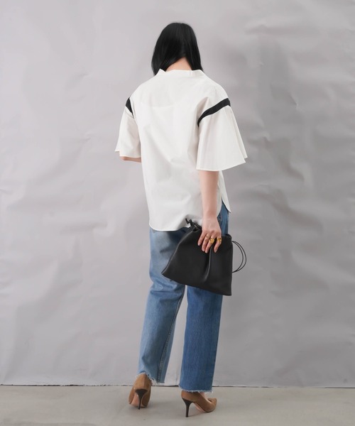 LUCA/LADY LUCK LUCA（ルカ/レディラックルカ）の「LC/LLL　タイプライターコンビVネックプルオーバー（シャツ/ブラウス・レディース・サックスブルー/アイボリー/ブラック・FREE）」の7枚目の写真