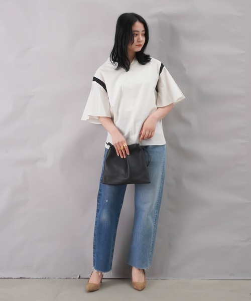 LUCA/LADY LUCK LUCA（ルカ/レディラックルカ）の「LC/LLL　タイプライターコンビVネックプルオーバー（シャツ/ブラウス・レディース・サックスブルー/アイボリー/ブラック・FREE）」の4枚目の写真