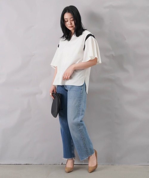 LUCA/LADY LUCK LUCA（ルカ/レディラックルカ）の「LC/LLL　タイプライターコンビVネックプルオーバー（シャツ/ブラウス・レディース・サックスブルー/アイボリー/ブラック・FREE）」の5枚目の写真