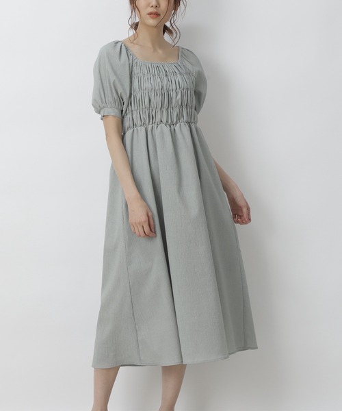 FREE'S MART（フリーズマート）の「スクエアネックシャーリング半袖ワンピース（ワンピース・レディース・ホワイト/ブラック/ブルー・FREE）」の3枚目の写真