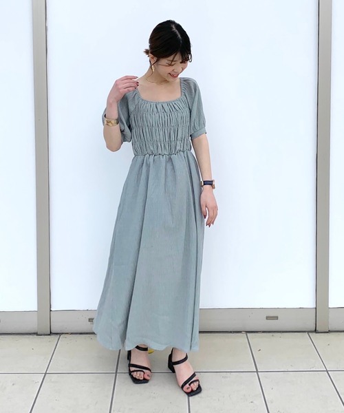 FREE'S MART（フリーズマート）の「スクエアネックシャーリング半袖ワンピース（ワンピース・レディース・ホワイト/ブラック/ブルー・FREE）」の7枚目の写真