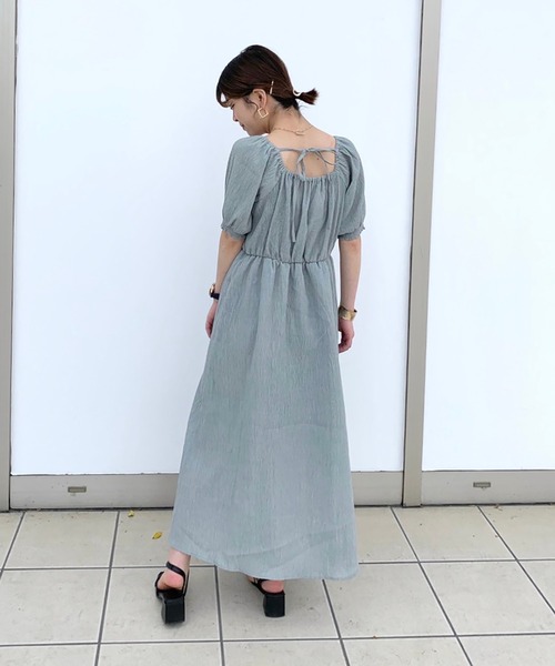 FREE'S MART（フリーズマート）の「スクエアネックシャーリング半袖ワンピース（ワンピース・レディース・ホワイト/ブラック/ブルー・FREE）」の8枚目の写真