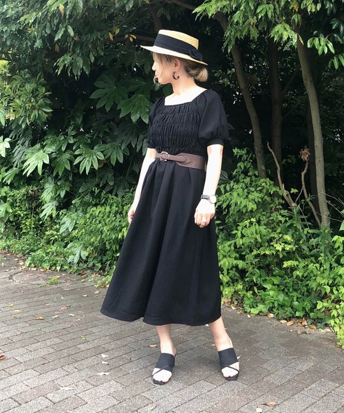 FREE'S MART（フリーズマート）の「スクエアネックシャーリング半袖ワンピース（ワンピース・レディース・ホワイト/ブラック/ブルー・FREE）」の6枚目の写真