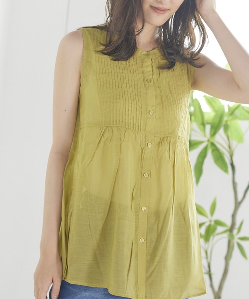 LIPSTAR（リップスター）の「【WEB別注カラーあり】シアーピンタックノースリーブブラウス（シャツ/ブラウス・レディース・オレンジ/ブラウン/オフホワイト/グリーン・M）」の13枚目の写真