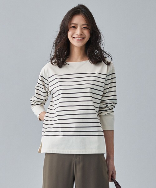 J.PRESS(ジェイプレス)の「バスクボーダー カットソー(Tシャツ/カットソー・レディース・グレー系2/ブルー系2/ベージュ系2・LARGE/MEDIUM)」の3枚目の写真