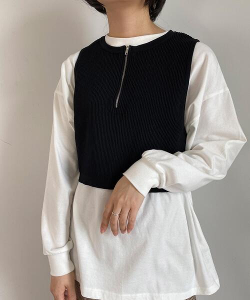 MLI'A（エムリア）の「ZIP使いリブベスト（ニット/セーター・レディース・ブラック/ベージュ/アイボリー・M）」の2枚目の写真