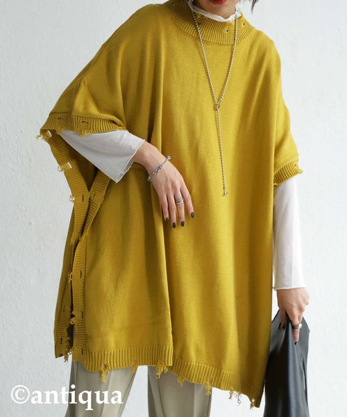 最旬 ダメージポンチョ風ニット ニット セーター Antiqua アンティカ のファッション通販 Zozotown