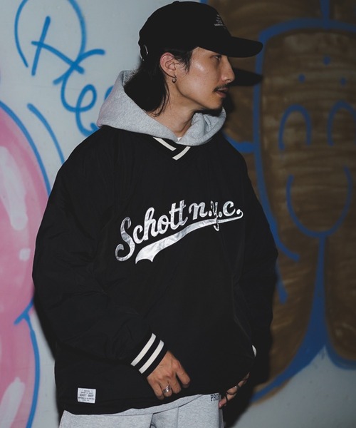 schott（ショット）の「【WEB LIMITED】Schott/ショット/AWARD PULLOVER JACKET/ナイロン プルオーバー ジャケット（ナイロンジャケット・メンズ・ブラック/ダークグリーン・MEDIUM/LARGE/X-LARGE/XX-LARGE）」の9枚目の写真