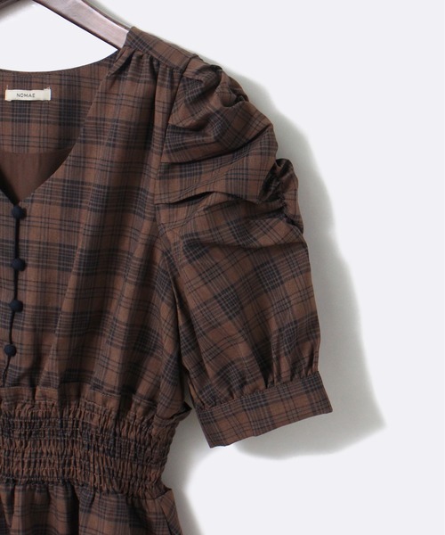 NOMAE（ノーマエ）の「【NOMAE】チェックギャザースリーブワンピース（ワンピース・レディース・ホワイト/ライトグレー/ライトブラウン・FREE）」の6枚目の写真