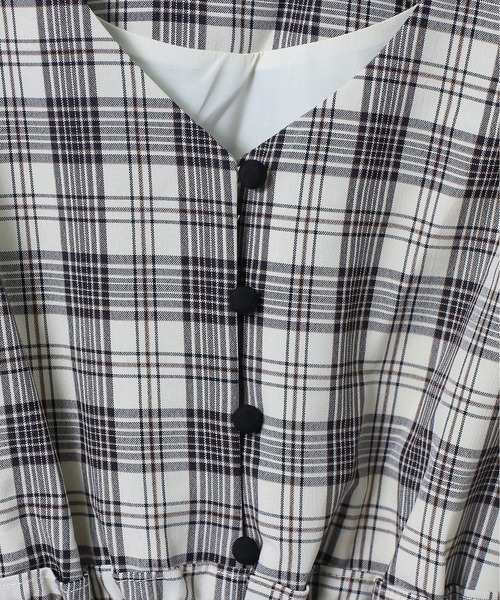 NOMAE（ノーマエ）の「【NOMAE】チェックギャザースリーブワンピース（ワンピース・レディース・ホワイト/ライトグレー/ライトブラウン・FREE）」の5枚目の写真