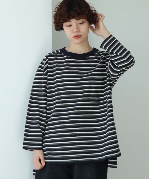 note et silence (ノートエシロンス)の「◇ロッシェ天竺ボーダー スリット長袖プルオーバー(Tシャツ/カットソー・レディース・ネイビー/その他・FREE)」の2枚目の写真