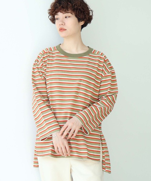 note et silence (ノートエシロンス)の「◇ロッシェ天竺ボーダー スリット長袖プルオーバー(Tシャツ/カットソー・レディース・ネイビー/その他・FREE)」の1枚目の写真