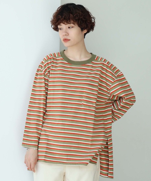 note et silence (ノートエシロンス)の「◇ロッシェ天竺ボーダー スリット長袖プルオーバー(Tシャツ/カットソー・レディース・ネイビー/その他・FREE)」の9枚目の写真