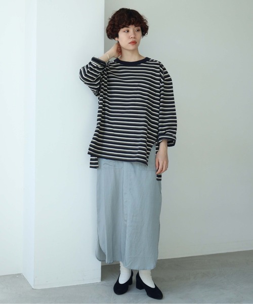 note et silence (ノートエシロンス)の「◇ロッシェ天竺ボーダー スリット長袖プルオーバー(Tシャツ/カットソー・レディース・ネイビー/その他・FREE)」の5枚目の写真