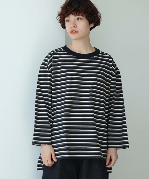 note et silence (ノートエシロンス)の「◇ロッシェ天竺ボーダー スリット長袖プルオーバー(Tシャツ/カットソー・レディース・ネイビー/その他・FREE)」の10枚目の写真
