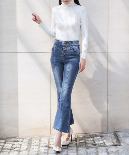 Julia Boutique（ジュリアブティック）の「4連ボタンセンターシームフレアデニムパンツ/21563（デニムパンツ・レディース・ブラック/ネイビー/ブルー・3L/L/LL/S/M）」の15枚目の写真