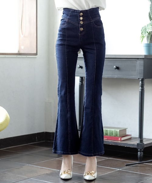 Julia Boutique（ジュリアブティック）の「4連ボタンセンターシームフレアデニムパンツ/21563（デニムパンツ・レディース・ブラック/ネイビー/ブルー・3L/L/LL/S/M）」の10枚目の写真