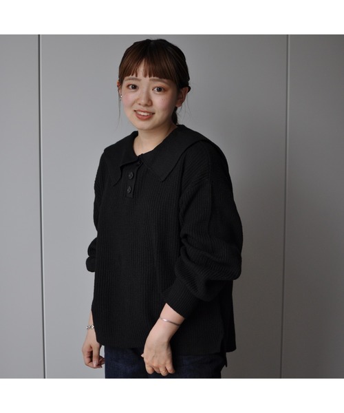 CPCM（シーピーシーエム）の「セーラーカラーニットプルーバー（ニット/セーター・レディース・ベージュ/ブラック/グリーン系その他・FREE）」の2枚目の写真