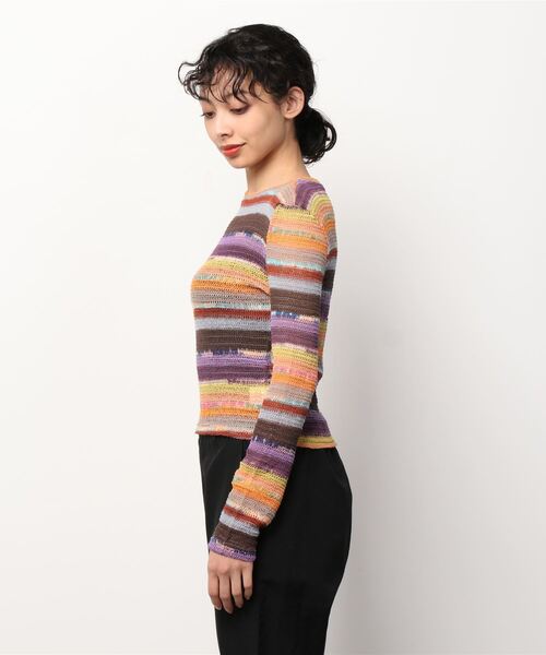 atmos pink（アトモスピンク）の「atmos pink ボーダーミニ丈トップス（Tシャツ/カットソー・レディース・イエロー/ピンク・FREE）」の4枚目の写真