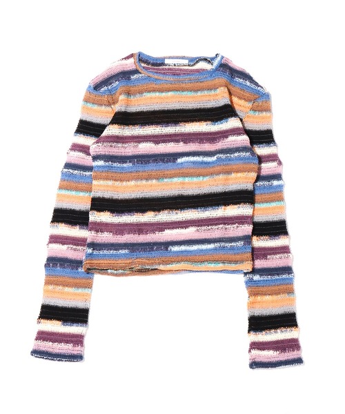 atmos pink（アトモスピンク）の「atmos pink ボーダーミニ丈トップス（Tシャツ/カットソー・レディース・イエロー/ピンク・FREE）」の5枚目の写真