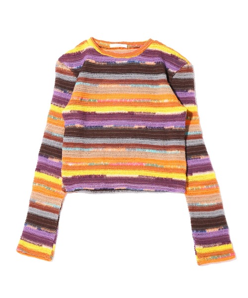 atmos pink（アトモスピンク）の「atmos pink ボーダーミニ丈トップス（Tシャツ/カットソー・レディース・イエロー/ピンク・FREE）」の8枚目の写真