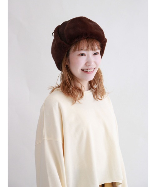 ehka sopo（エヘカソポ）の「スエードフライトキャップ（キャップ・レディース・ベージュ/ブラウン/オフホワイト・ﾌﾘ-）」の3枚目の写真